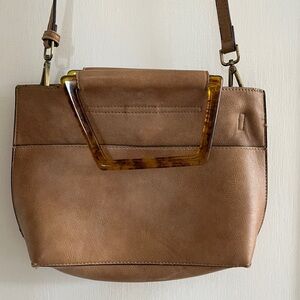 Anthropologie Tan Crossbody Bag with Tortoise handles